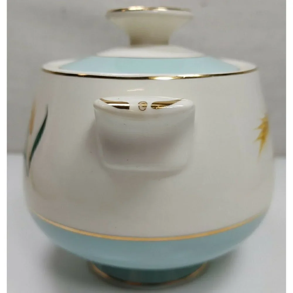 Vintage Blue Viking Wheat Gold Trim Ceramic Sugar Bowl Candle Holder With Lid